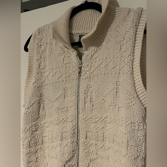 Vintage Cotton Knit Holiday Sweater Vest Cream SMALL Zip Up Christmas - Picture 2 of 10